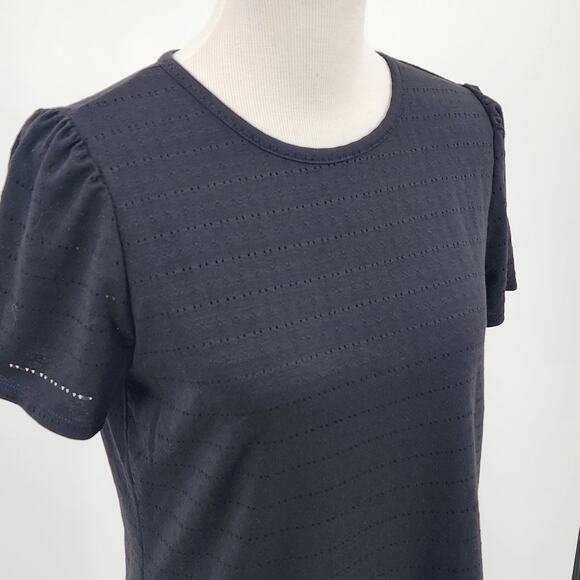 Rafaella Textured Blouse w Cutout Stripes and Puff Sleeve NWT Size M - Picture 2 of 7